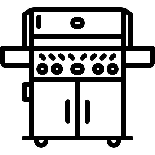 Black and white symbol of a BBQ.